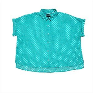 Rachel Rachel Roy Women Linen Polka Dots Blouse XL Button Turquoise Shor…